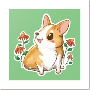 Corgi among the flowers Posters and Art